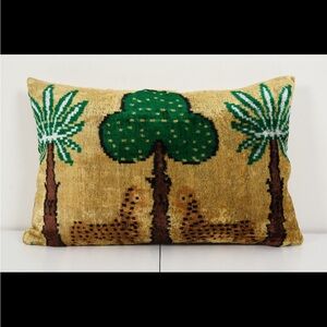 Ikat Tiger Velvet Tropical Palm Tree Accent Lumbar Pillow Cover